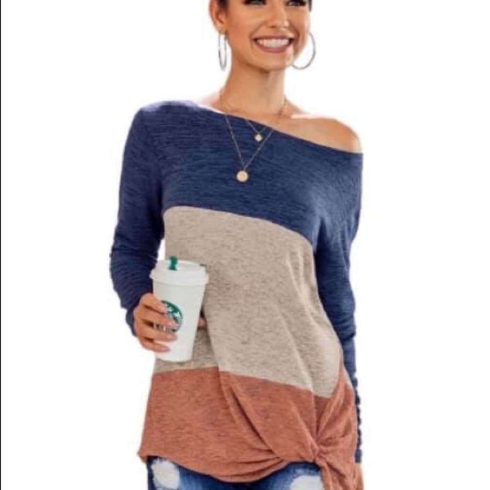 Stylish Color Block Off-Shoulder Blouse